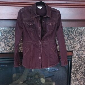 Women’s Casual Button-Front Jacket in Deep Wine